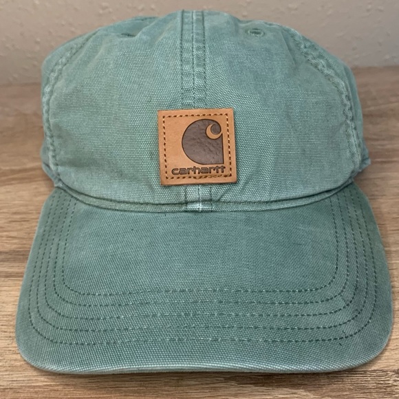 Carhartt Mens Canvas Green Hat Velcro Adjustable - Picture 2 of 6